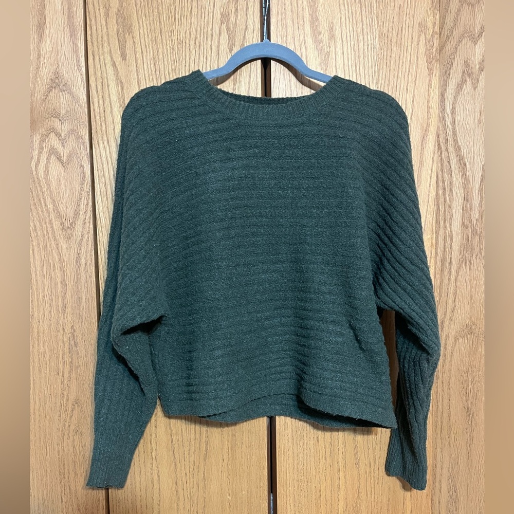 Women’s Green Boxy Crop Striped Sweater Pink Rose Size Large